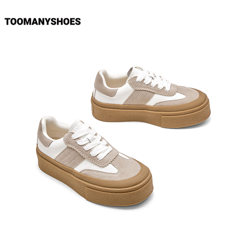 Toomanyshoes女鞋乖乖女厚底增高拼接舒适板鞋小白鞋