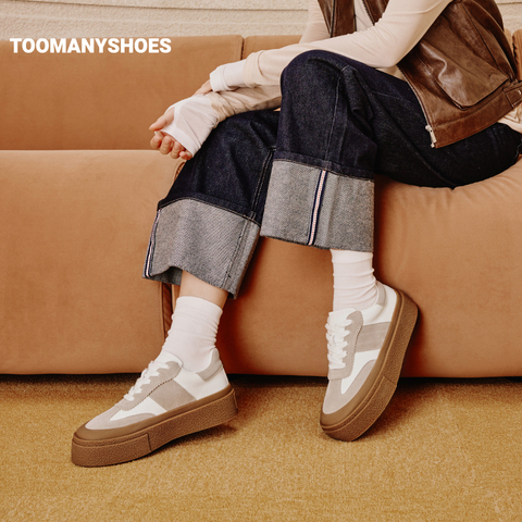 Toomanyshoes女鞋乖乖女厚底增高拼接舒适板鞋小白鞋