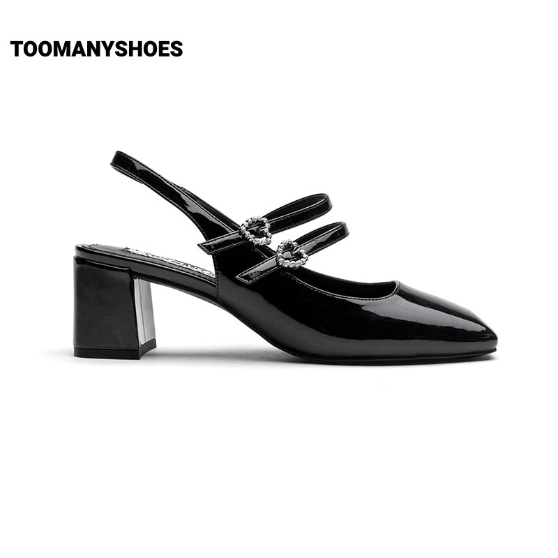 [明星同款]Toomanyshoes女鞋银河甜心包头单凉鞋粗高跟银色玛丽珍