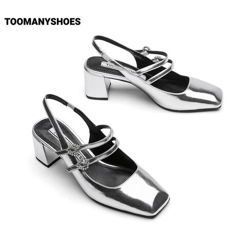[明星同款]Toomanyshoes女鞋银河甜心包头单凉鞋粗高跟银色玛丽珍