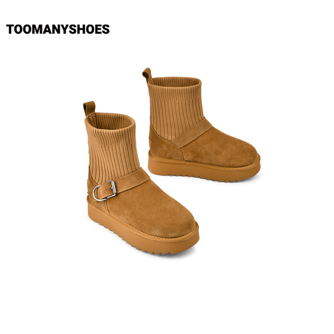 Toomanyshoes雪地靴2024冬新款叠加温度保暖骑士靴棕色厚底短靴子