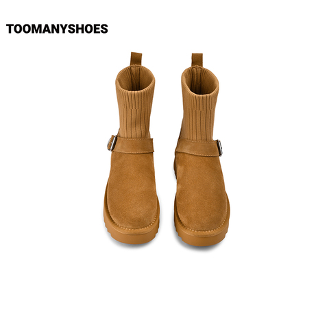 Toomanyshoes雪地靴2024冬新款叠加温度保暖骑士靴棕色厚底短靴子