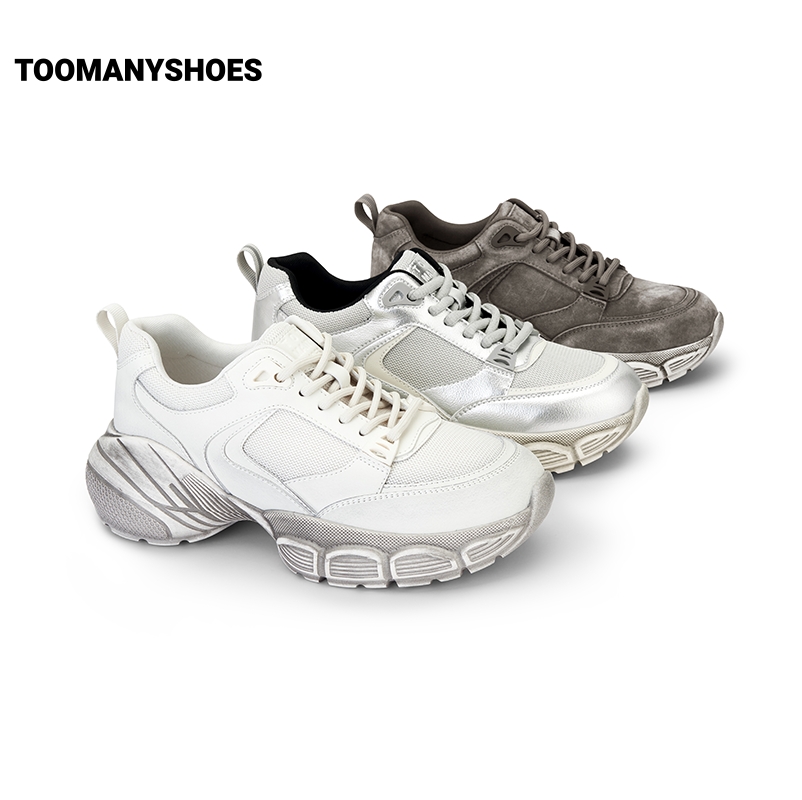【明星同款】Toomanyshoes脏脏包厚底运动男女网鞋银色情侣老爹鞋