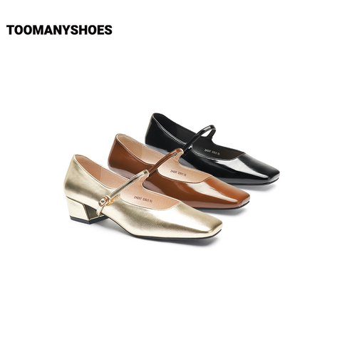 Toomanyshoes女鞋2024新款朝酒晚舞方头粗跟小香风单鞋复古玛丽珍