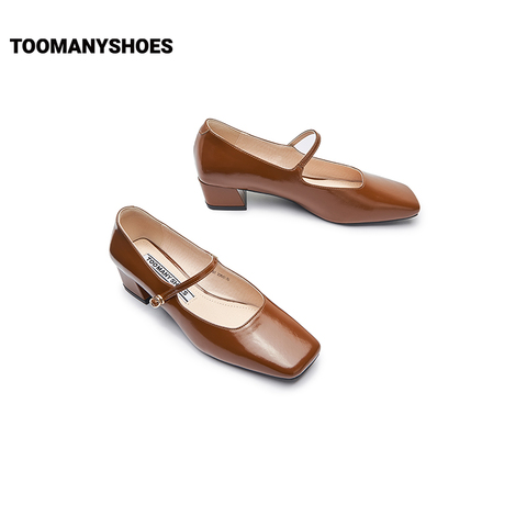 Toomanyshoes女鞋2024新款朝酒晚舞方头粗跟小香风单鞋复古玛丽珍