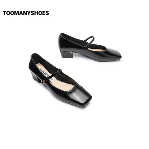 Toomanyshoes女鞋2024新款朝酒晚舞方头粗跟小香风单鞋复古玛丽珍