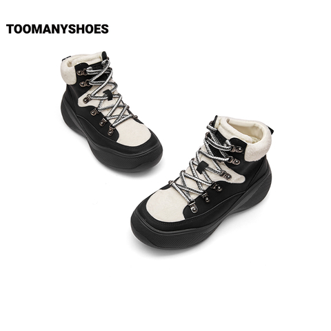 Toomanyshoes女鞋碎银黑茶运动休闲高帮滑雪鞋厚底增高复古老爹鞋