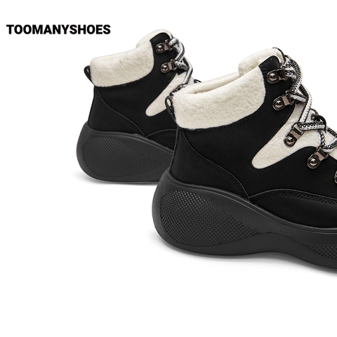 Toomanyshoes女鞋碎银黑茶运动休闲高帮滑雪鞋厚底增高复古老爹鞋