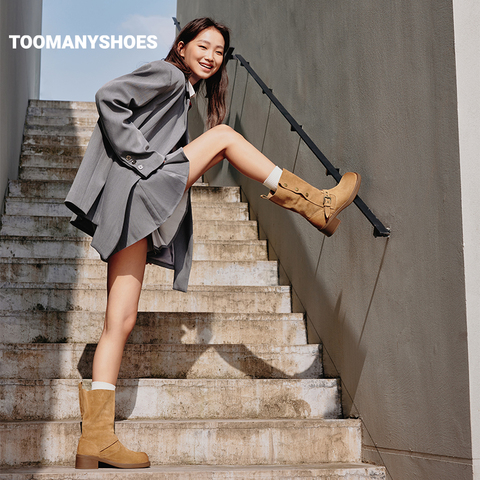 Toomanyshoes靴子2024秋冬新款冷爵士厚底户外工装短靴西部骑士靴