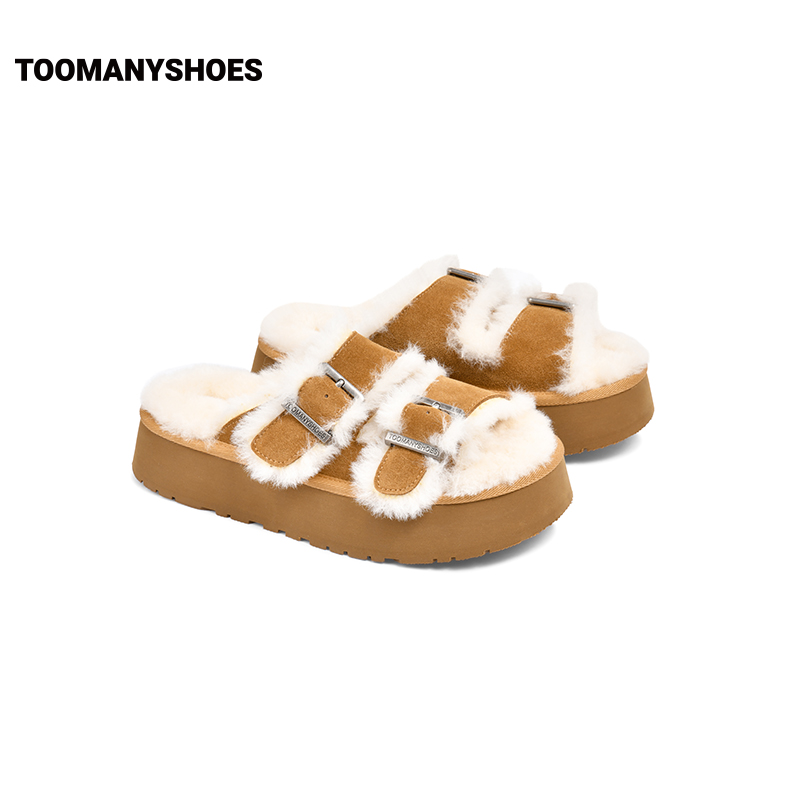 Toomanyshoes毛毛鞋2024秋冬新款秋风起厚底真皮美拉德勃肯拖鞋女