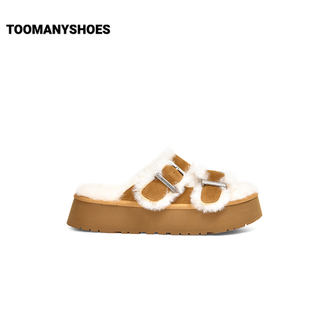 Toomanyshoes毛毛鞋2024秋冬新款秋风起厚底真皮美拉德勃肯拖鞋女