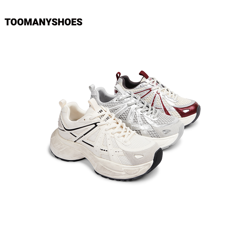 Toomanyshoes女鞋2025新款解构星河复古银色老爹鞋厚底增高运动鞋