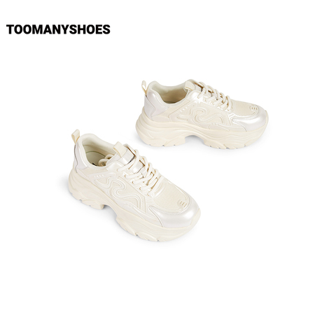 Toomanyshoes女鞋25新款心引力运动休闲鞋厚底增高复古银色老爹鞋