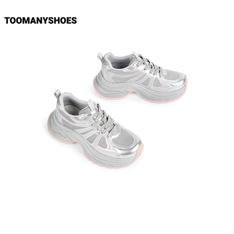 Toomanyshoes女鞋25新款极光幻影运动时尚休闲厚底增高银色老爹鞋