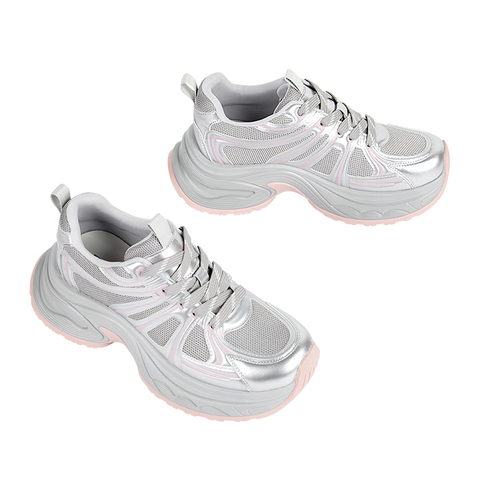 Toomanyshoes女鞋25新款极光幻影运动时尚休闲厚底增高银色老爹鞋