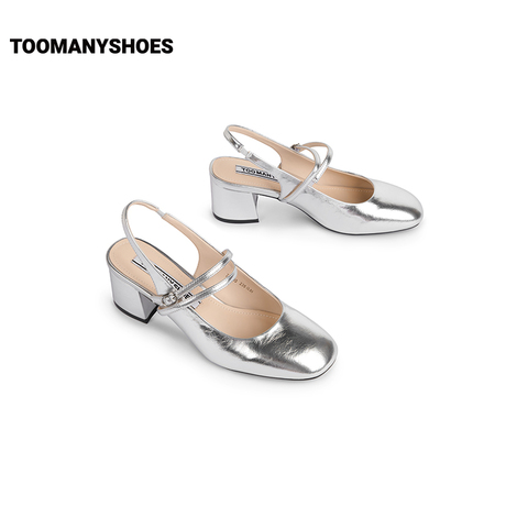 Toomanyshoes女鞋2025新款怦然心动粗高跟包头凉鞋银色复古玛丽珍