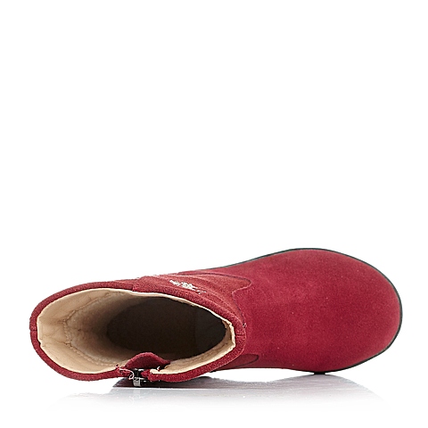 U.S.POLO ASSN./美国马球协会童鞋冬季反毛皮/PU深红女小童童靴时装靴L50281