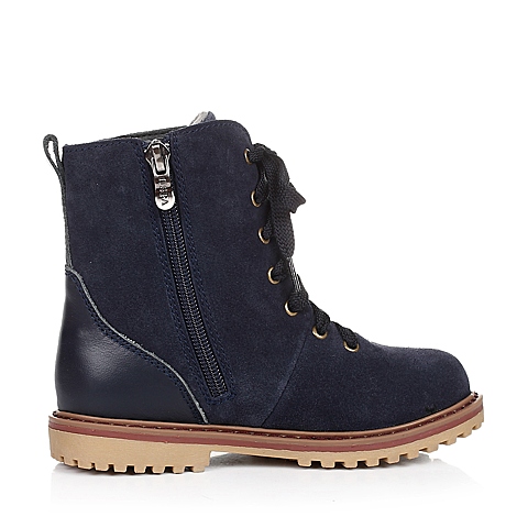 U.S.POLO ASSN./美国马球协会童鞋冬季反毛皮/牛皮深蓝男小童童靴马丁靴L50344