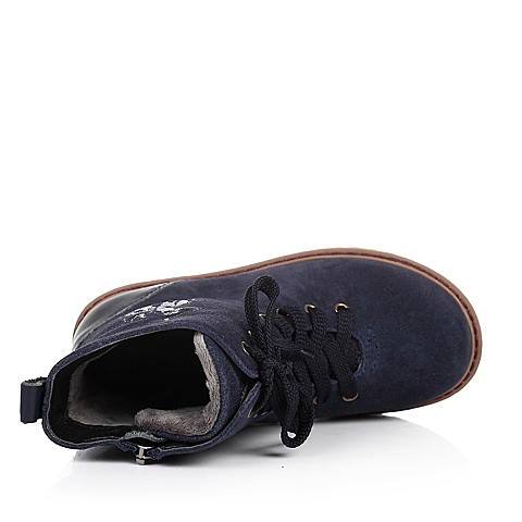 U.S.POLO ASSN./美国马球协会童鞋冬季反毛皮/牛皮深蓝男小童童靴马丁靴L50344