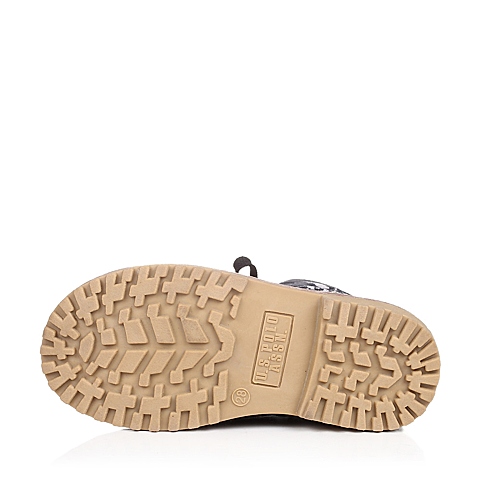 U.S.POLO ASSN./美国马球协会童鞋冬季反毛皮/牛皮深蓝男小童童靴马丁靴L50344