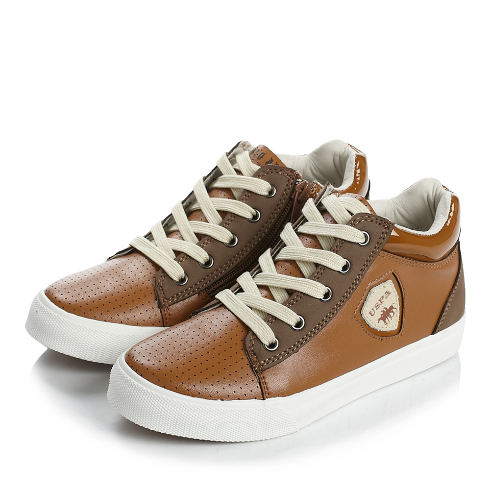 U.S.POLO ASSN./美国马球协会春秋季啡色PU男中童满帮鞋L70290