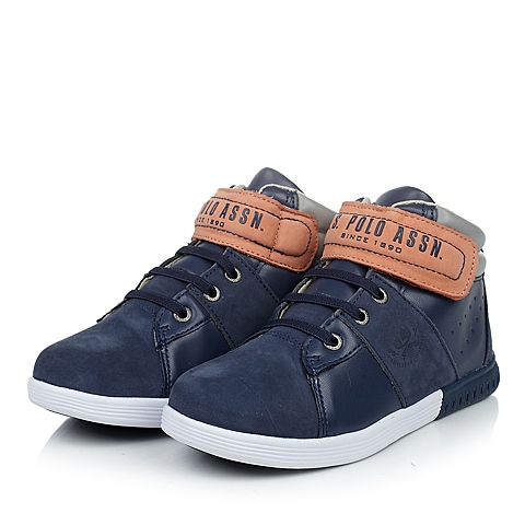 U.S.POLO ASSN./美国马球协会春秋季深蓝牛皮男中童皮鞋满帮鞋L50142