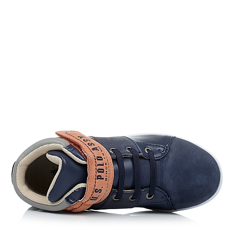 U.S.POLO ASSN./美国马球协会春秋季深蓝牛皮男中童皮鞋满帮鞋L50142