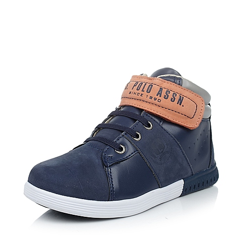 U.S.POLO ASSN./美国马球协会春秋季深蓝牛皮男中童皮鞋满帮鞋L50142