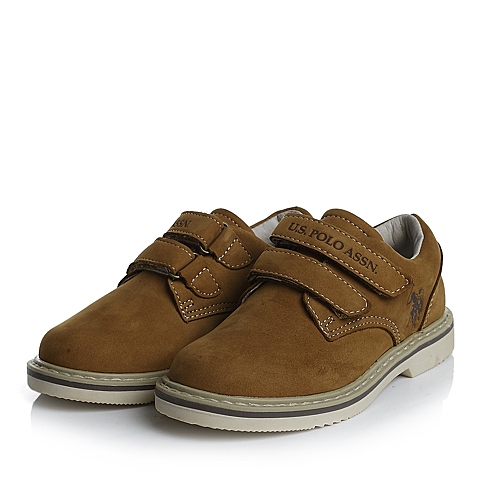 U.S.POLO ASSN./美国马球协会春秋季啡色牛皮男小童皮鞋满帮鞋L50161