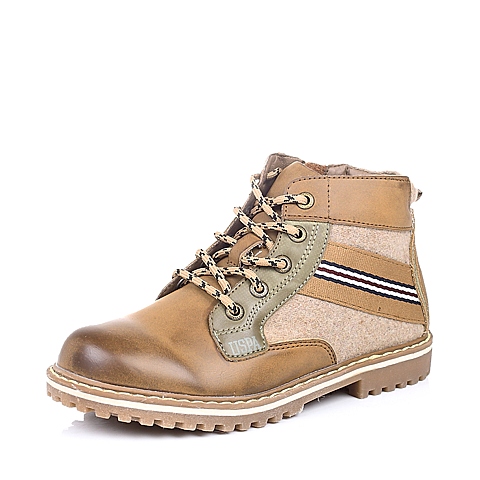 U.S.POLO ASSN./美国马球协会春秋季啡色PU男小童皮鞋满帮鞋L50172