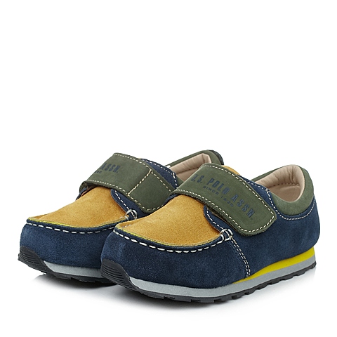 U.S.POLO ASSN./美国马球协会春秋季蓝色牛皮男小童皮鞋满帮鞋L50174