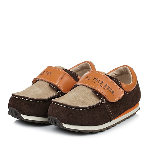 U.S.POLO ASSN./美国马球协会春秋季啡色牛皮男小童皮鞋满帮鞋L50174