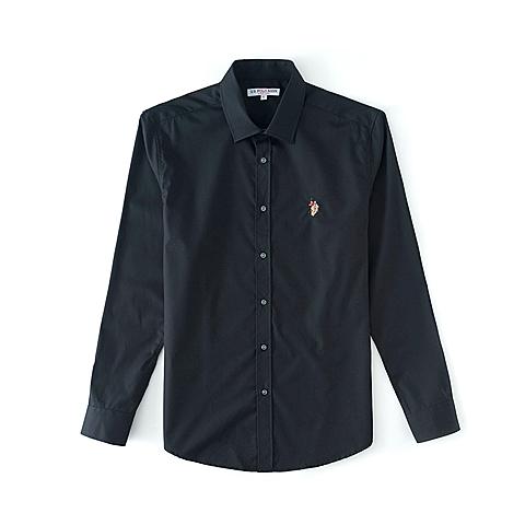 uspolo 美国马球协会商务休闲polo衬衫英伦风男士衬衫长袖纯色蓝色衬衫 黑色 U041HS