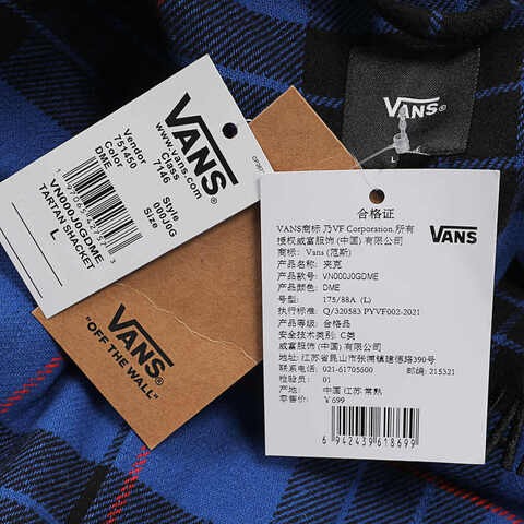 VANS范斯2024男子TARTAN SHACKET梭织无帽外套VN000J0GDME