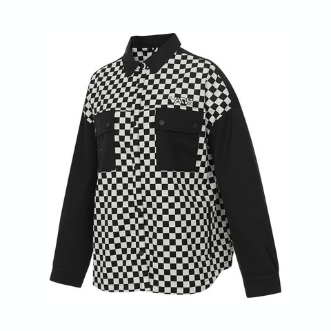 VANS范斯2025女子CHECKER BLOCKING SHIRT针织长袖衬衫VN000NFAEC5