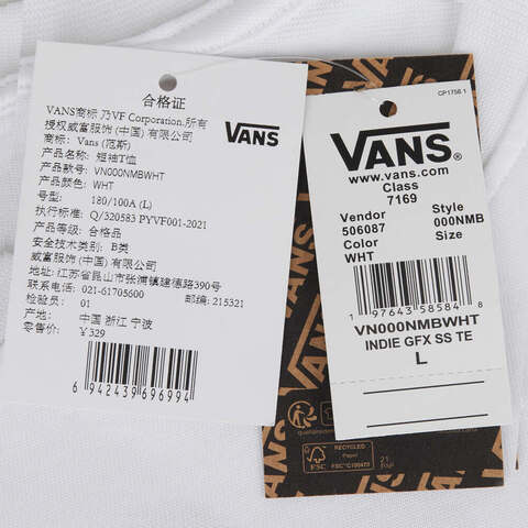 VANS范斯2025男子INDIE GFX SS TEE针织无领短TVN000NMBWHT