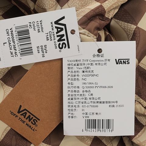 VANS范斯2025男子CNY COACH JKT薄棉服VN000P36F4C