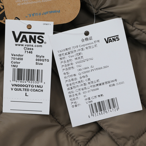 VANS范斯2025男子V QUILTED COACH薄棉服VN000QTG1NU