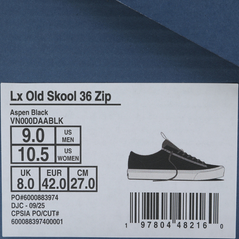 VANS范斯2025中性LX Old Skool 36 ZipCLVN000DAABLK